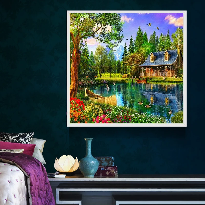 DIY алмазов картина вышивки крестом сельских небольшой дом Алмазная мозаика