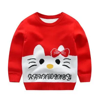 Вязаная одежда для малышей; свитер для маленьких девочек с рисунком «hello kitty»; осенне-зимний свитер для девочек; Повседневный свитер для маленьких девочек - Цвет: Khaki