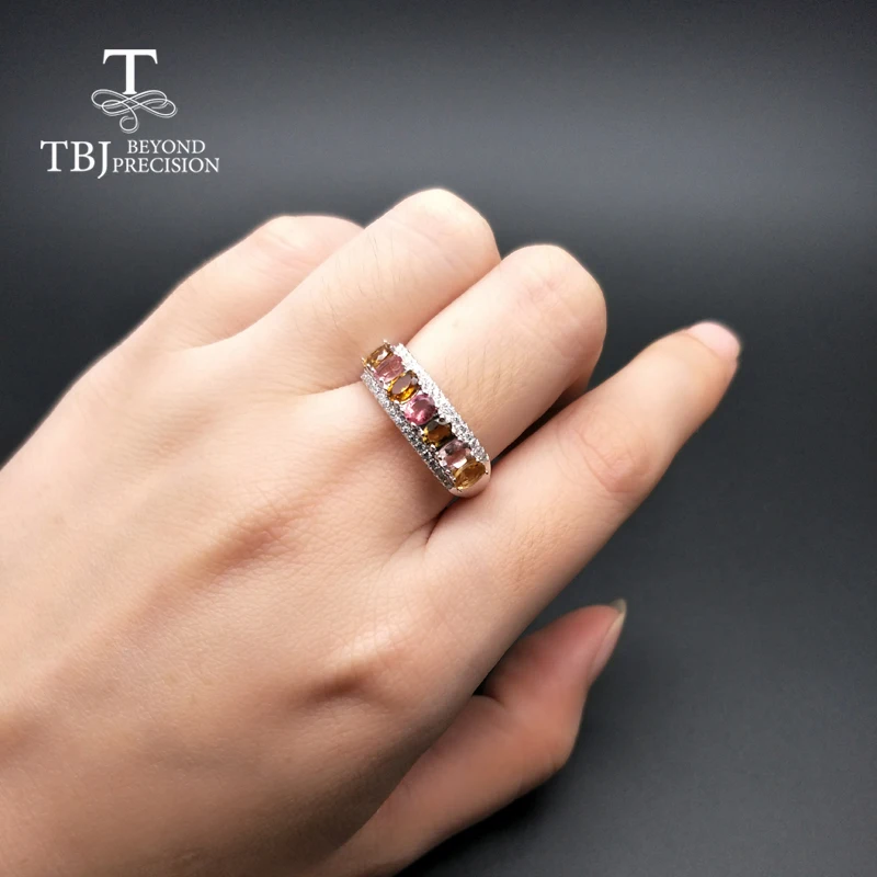 TBJ натуральный драгоценный камень необычные цветные турмалиновые кольца