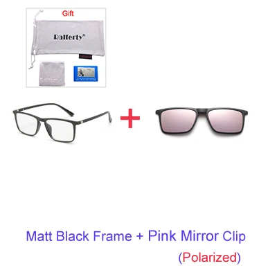 1 Frame Pink Clip Ralferty, 6 в 1, магнитные солнцезащитные очки, мужские, поляризационные, на застежке, очки, женские, квадратные, по рецепту, оптические оправы, 3D, желтые, Oculos A2249 - Цвет линз: 1 Frame Pink Clip