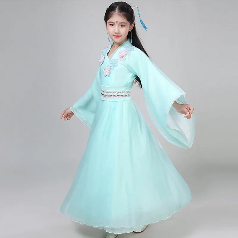 

Платье hanfu для девочек, детская одежда hanfu, китайский старинный наряд, китайский традиционный наряд для детей, сценическая одежда ханьфу, кос...