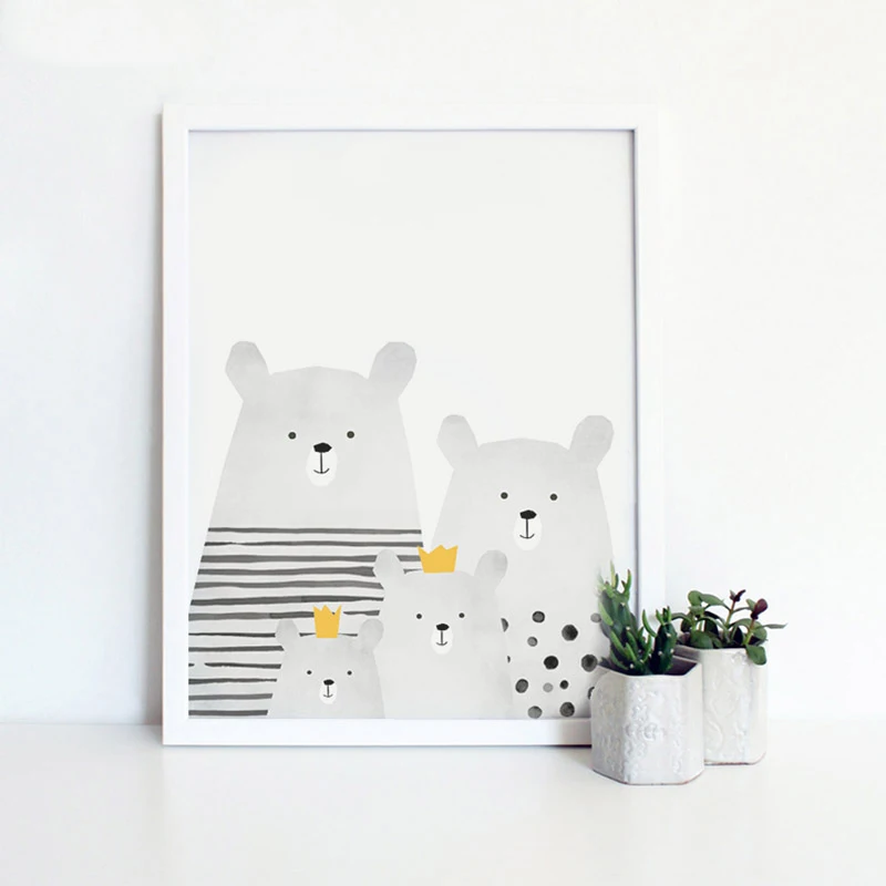 Family of Bears a Nordic decorative painting canvas children bedroom creative murals cartoon gift No Frame | Дом и сад