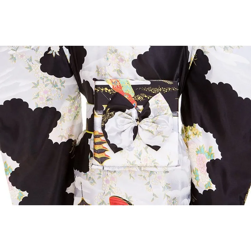 Женское кимоно юката синего цвета в японском стиле с цветком Obi винтажное