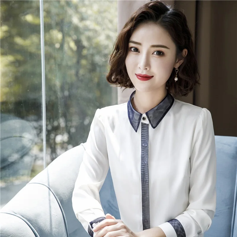 Женская офисная блузка с длинным рукавом Офисная рубашка одежда для работы весна
