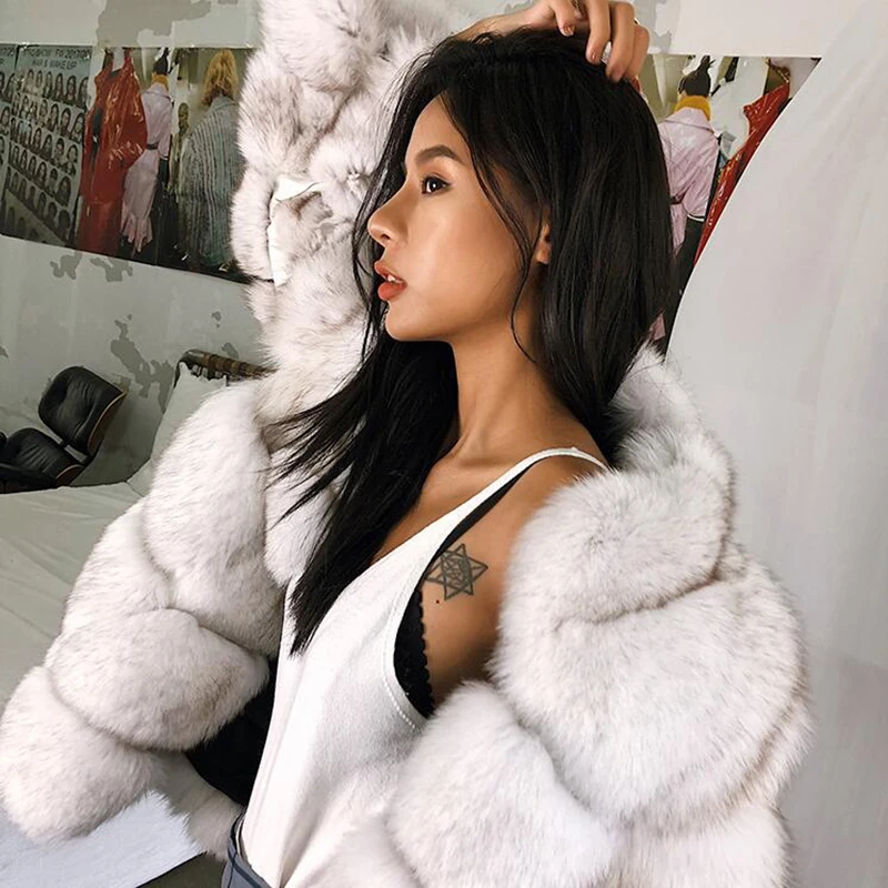 Maylofuer Real Fox Fur Coat with Stand Collar INS Fashion Women Warm Natural Jackets for Winter Ladies Overcoat Outwear |