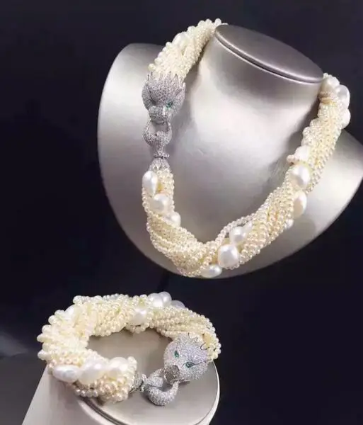 

gorgeous 10row 4-5 mm white pearl necklace 18" &bracelet 8"set