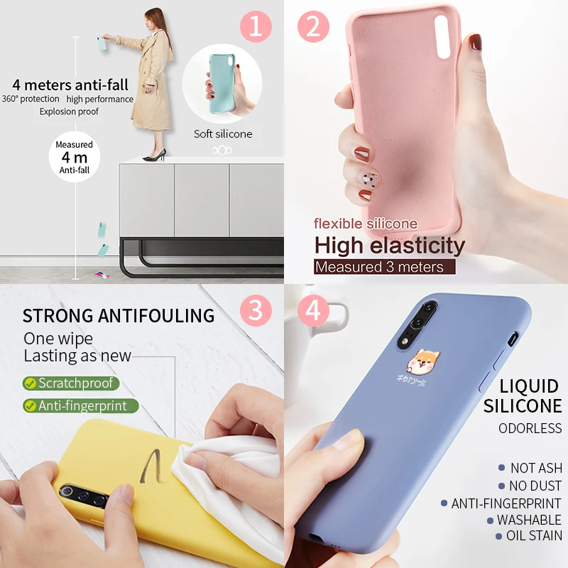 Cute Liquid Silicone Case For Huawei P20 P30 Lite Pro Dogs Plain Clear Cover Honor 8X 10 lite Mate 20 |