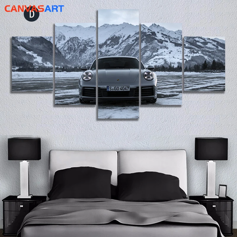 Холст искусство 5 шт. HD фотографии роскошный спортивный автомобиль 911 Carrera 4S холст картины для дома Декоративные Настенные рисунки для гостиной - Цвет: D
