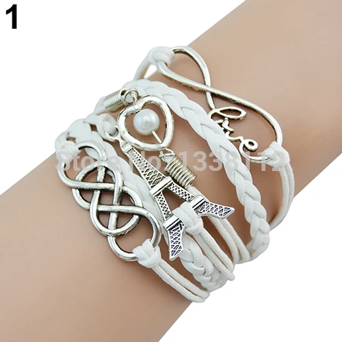 Hot Charm Bangle Vintage Multilayer Eiffel Tower Leather Beaded Cuff Bracelet women Bracelets &amp bangles 1IMV 7ENF BEC1 | Украшения и