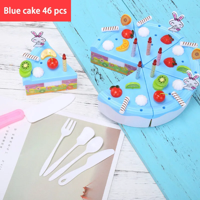 blue cake 46 pcs Игрушечная игрушка для всей семьи, Набор игрушечных игрушек для девочек, кухонная утварь, игрушечный домик, миниатюрная модель торта, игрушки для детей - Цвет: blue cake 46 pcs