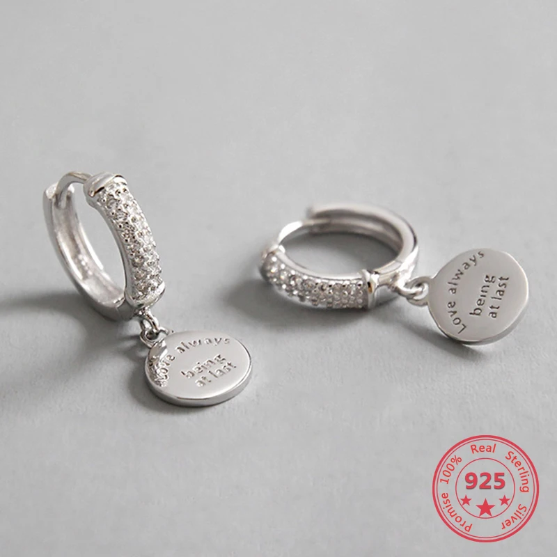 

BITWBI Authentic S925 Sterling Silver Micro Diamond Geometric English Tag Fashion Charm Woman Earrings Silver Jewelry Gift