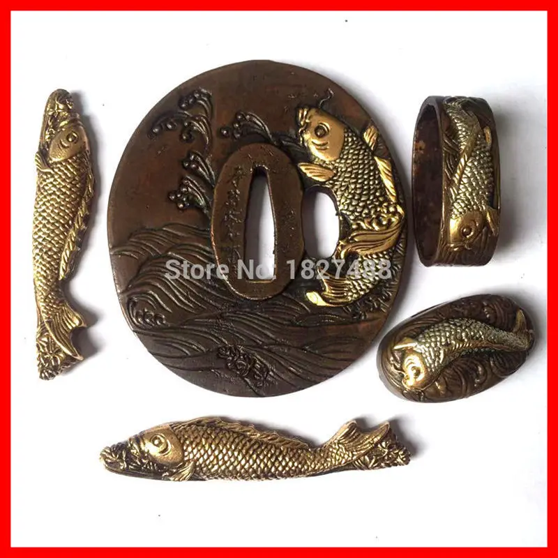 Набор для фотографий яркая рыба латунная фурнитура Tsuba ++ фучи + КАШИРА