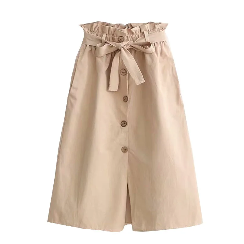 Юбка женская однотонная на пуговицах с карманами и бантом|Женские юбки| |