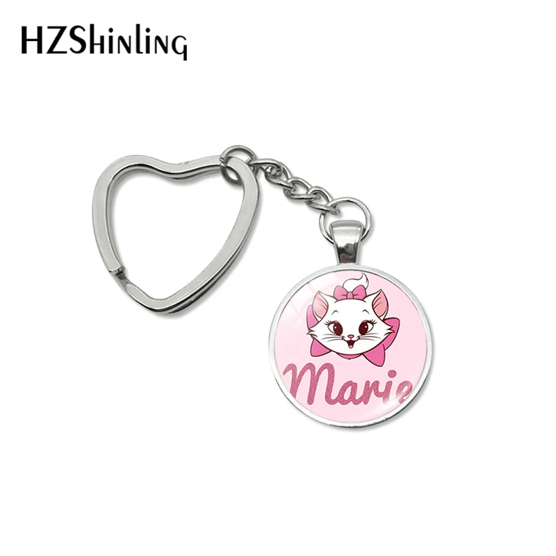 Модные милые брелки Marie Cats дизайн сердце мультфильм котенок стиль стеклянный купол для ключа цепь Подарки Брелок Подарки для женщин