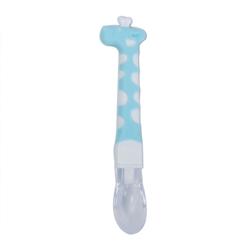 Three Color Optional Creative Cartoon Giraffe Bending Easy Take Elbow Training To Eat Feeding Practice Transparent Baby Spoon | Мать и