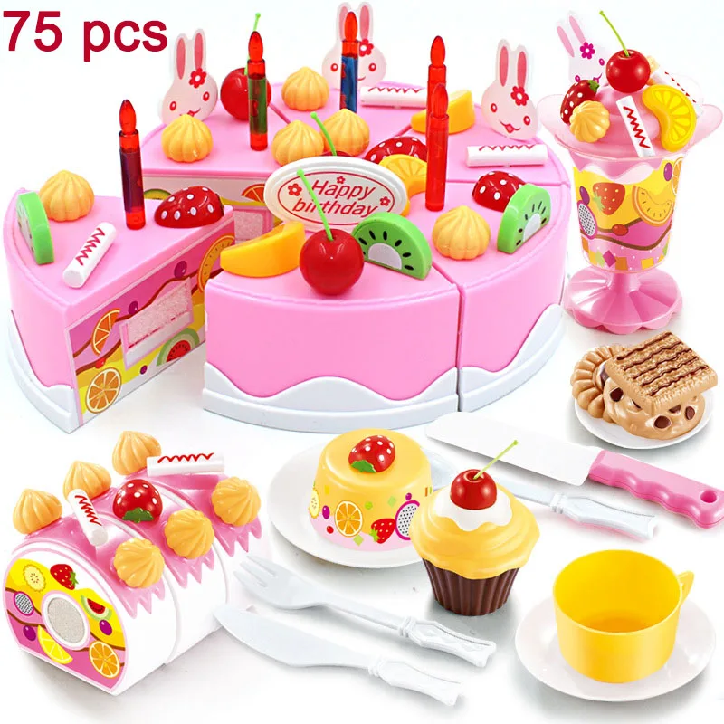 75 pieces pink 75 шт. кухонные игрушки, ролевые игры, режущий торт на день рождения, еда, едят, Игрушки для раннего обучения, детские игры, подарки, Brinquedos ZW08 - Цвет: 75 pieces pink