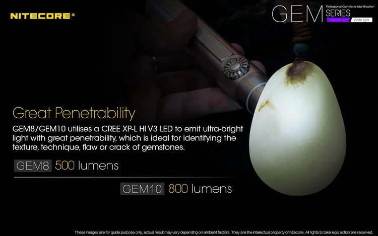 NITECORE GEM8 идентификация нефрита фонарь профессиональный ювелирный светильник 500 LMs CREE XP-L HI V3 светодиодный вспышка светильник без Батарея