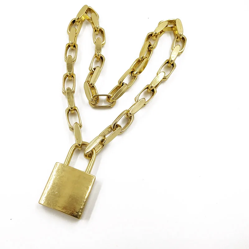 lock necklace Rongho, Винтажное колье с красным сердцем, колье для женщин, Готическая металлическая цепочка, ожерелье с подвеской в виде звездочки и сердца, женское массивное ожерелье - Окраска металла: lock necklace