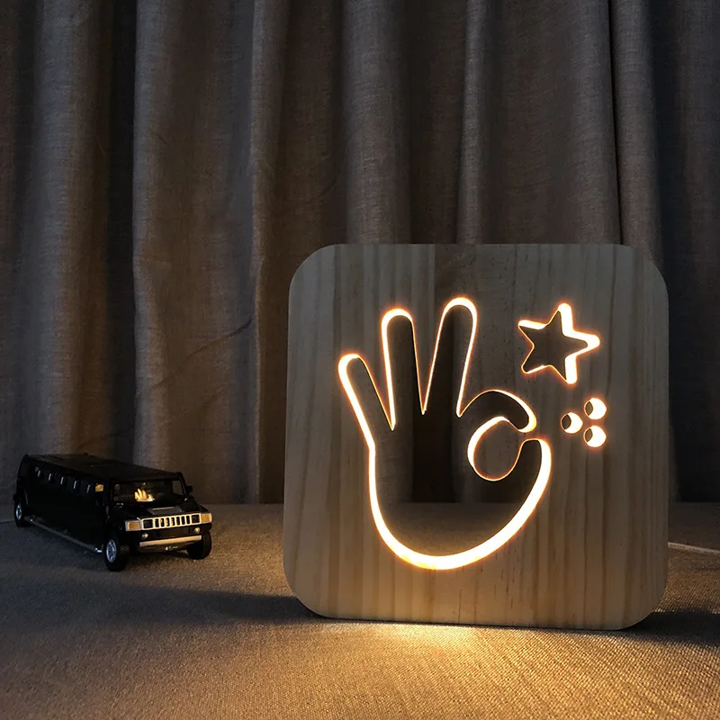 style 11 Светодиодный креативный USB ночник деревянная собачья лапа кошка волчья голова лампа в форме животного Новинка детская спальня 3D украшение Настольная лампа Дети Gif - Испускаемый цвет: style 11