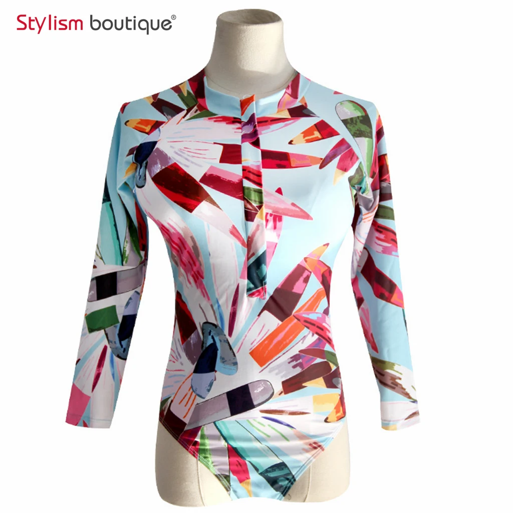 2018 Новый женский купальник с длинным рукавом винтажный Цельный для серфинга на