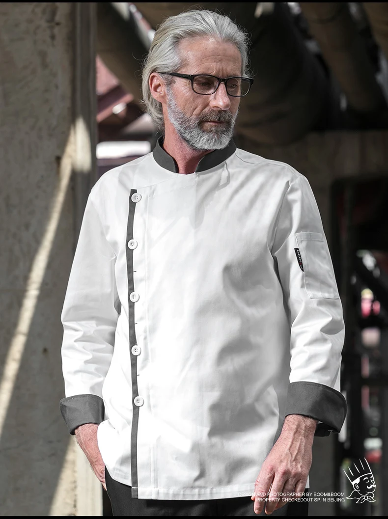 new arrival spring quality long sleeve white black restaurant kitchen work clothes chef cloth and cook uniform for man