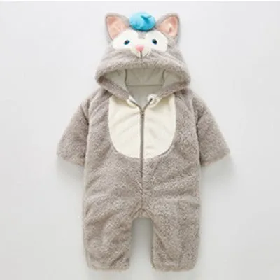 Light Grey Cat Suit Зимняя одежда для малышей; утепленная одежда унисекс с рисунком; комбинезоны для новорожденных; одежда для маленьких девочек и мальчиков; бархатная одежда - Цвет: Light Grey Cat Suit