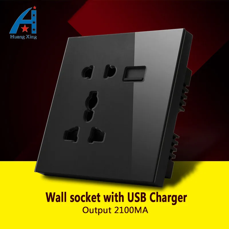 HUANGXING 13A 5 Pin универсальная настенная розетка с 2100 м USB штепсельная Черный/Белый
