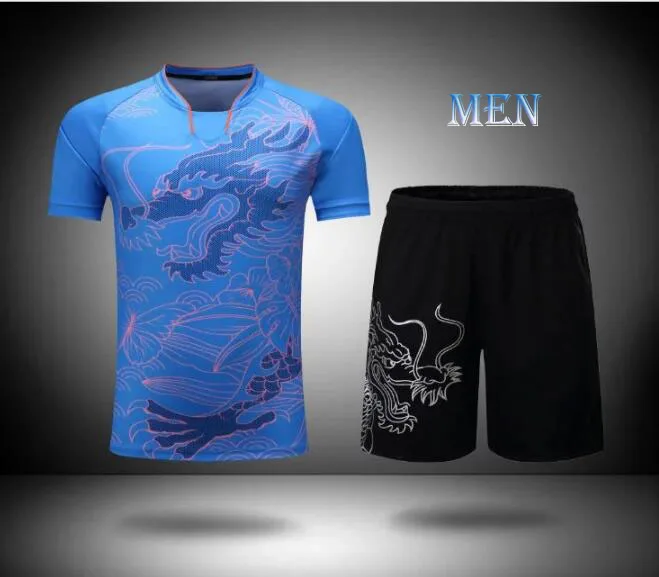 Men Blue Китай Дракон настольным теннисом комплекты, Ma длинная футболка, Для мужчин wo Для мужчин костюм для бадминтона, пинг-понг одежда Футболки для бадминтона, теннис рубашка - Цвет: Men Blue