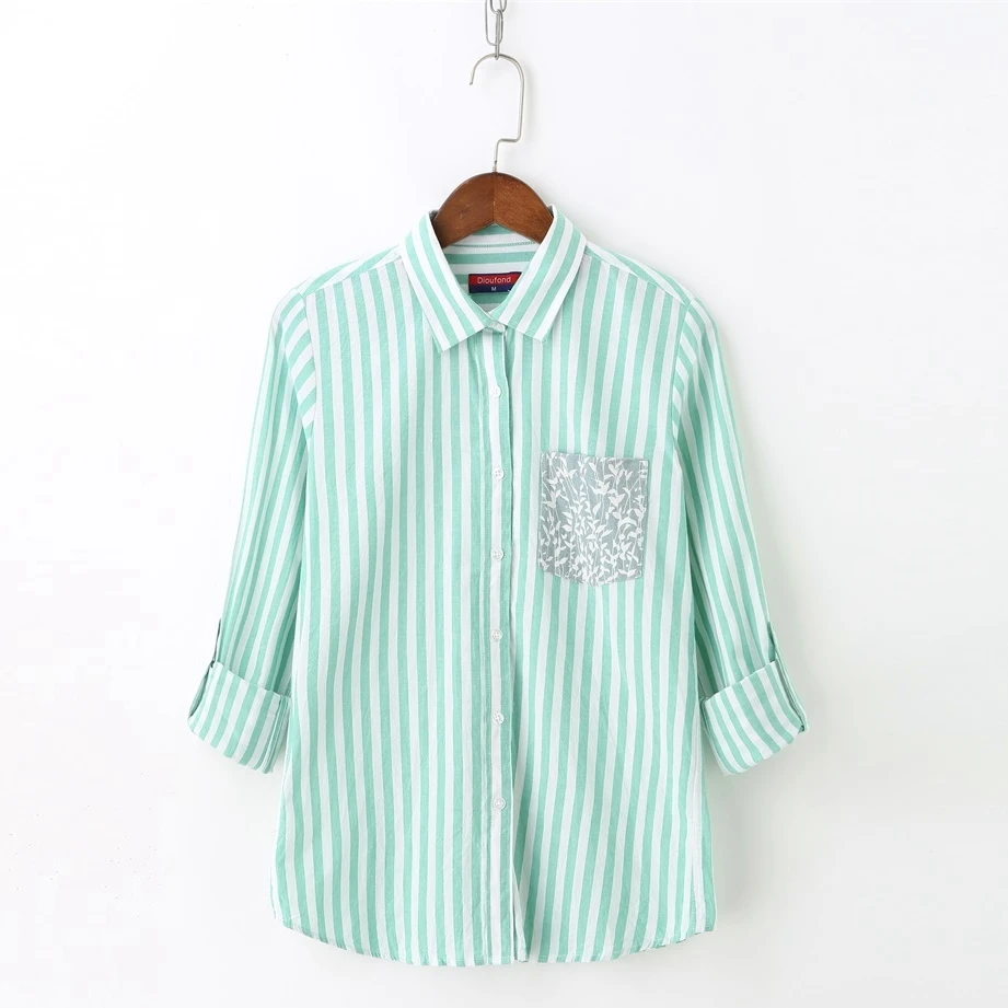 Женская хлопковая рубашка в полоску с длинным рукавом|female clothes|cotton blouseblouses plus |