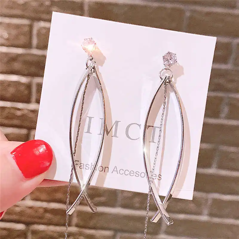 ez192silver Корейский стиль, Кристальные Висячие серьги для женщин, украшенные звездами, геометрические Висячие серьги, ювелирные изделия для свадебной вечеринки, Brincos - Окраска металла: ez192silver