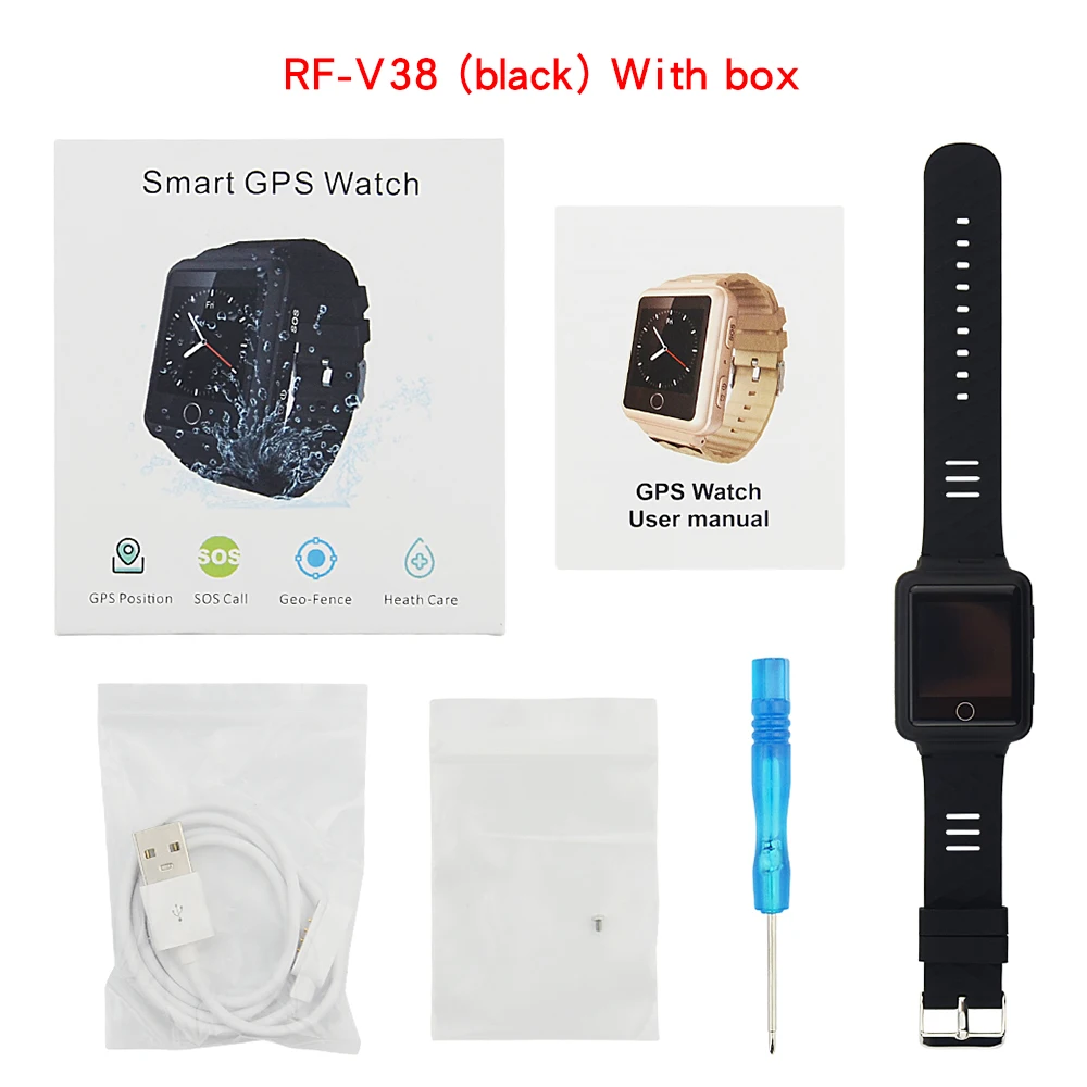 With box(black) Высокое качество Смарт-часы gps трекер RF-V38 gps+ wifi+ LBS отслеживание в реальном времени гео-забор SOS низкий уровень заряда sim-карты - Цвет: With box(black)