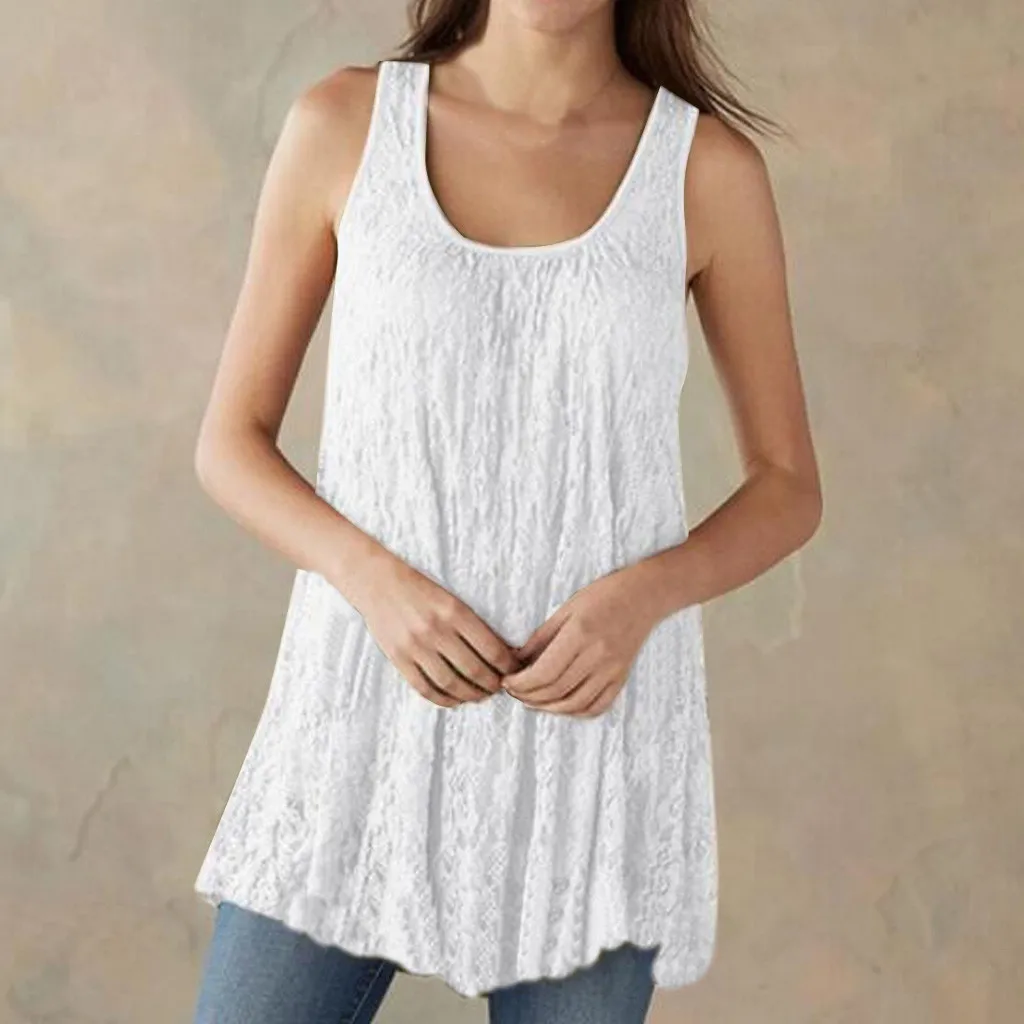 Женский топ с V образным вырезом кружевной большого размера без рукавов в стиле