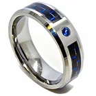 8 мм синий кубический цирконий (CZ) черный и синий углеродное волокно вольфрам карбид свадебный браслет ювелирные изделия для годовщины пары