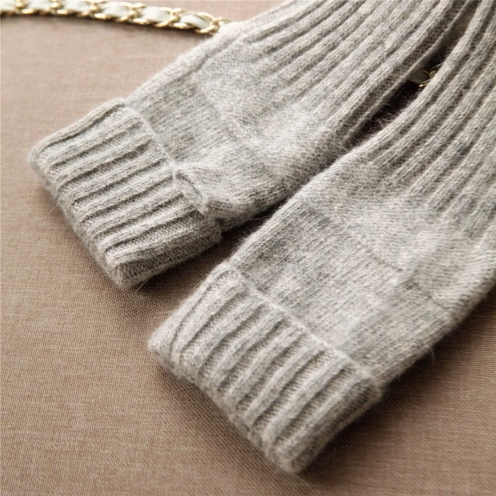 Осенне зимние женские вязаные шерстяные перчатки элегантные милые митенки без
