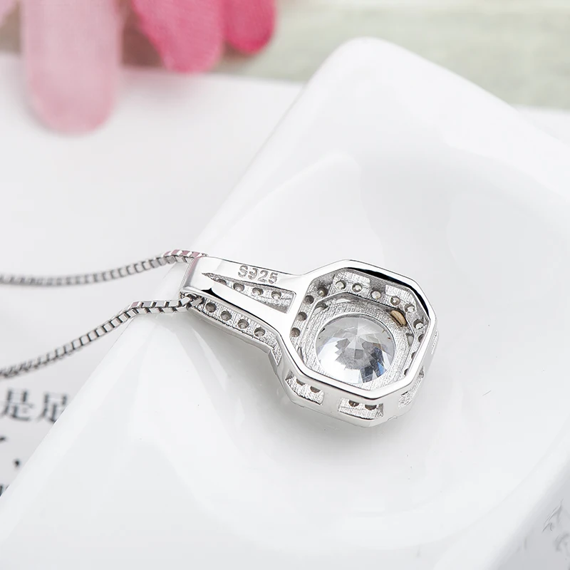 Luxury Pendant Brand Quality Jewelry Cushion Halo Zircon Carbon 925 Necklace Clavicle Chain Women Anniversary with Box | Украшения и
