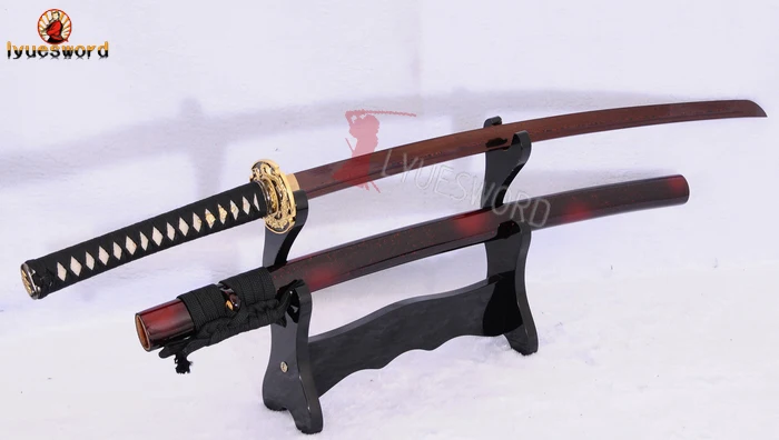LYUESWORD ручной работы японский меч дамасский красный сложенный стальной очень
