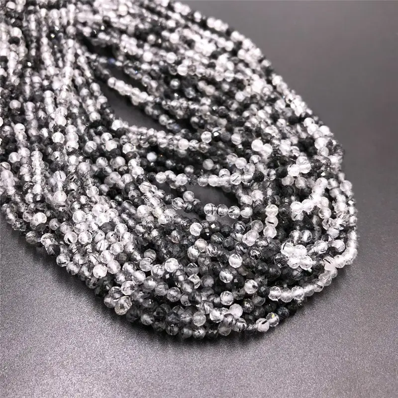 blackquartzrutilated 2 мм розовый опал Quartzs граненые бусины микро граненные драгоценные камни круглые бусины крошечный камень бусины для изготовления браслетов для женщин ожерелье - Цвет: blackquartzrutilated