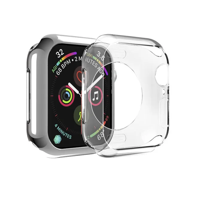 Transparent Мягкий чехол для часов из ТПУ для Apple Watch, защитный чехол-бампер, 40 мм, 44 мм, 38 мм, 42 мм, крепкий чехол для Apple Watch, аксессуары для часов - Цвет: Transparent