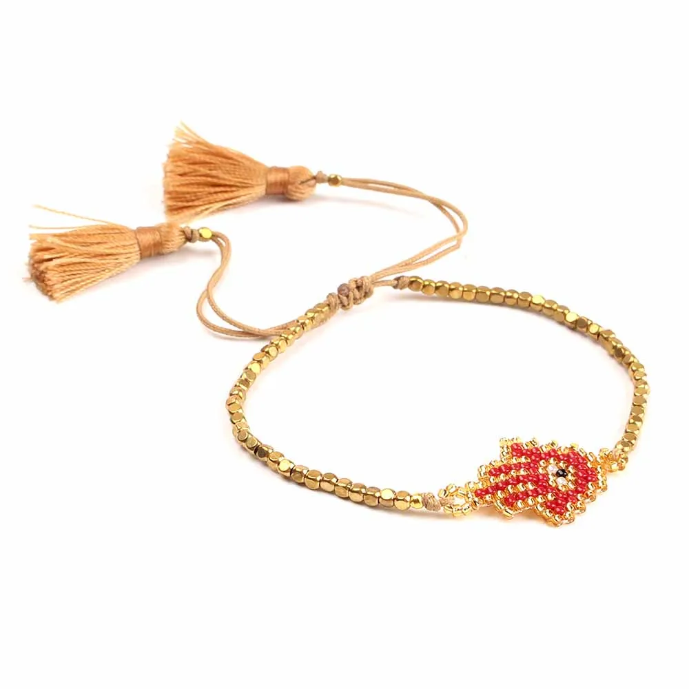 Go2boho дропшиппинг сглаза браслет MIYUKI браслет на руку “Хамса” Фатима бисер из горного хрусталя, Для женщин Регулируемый с кисточкой