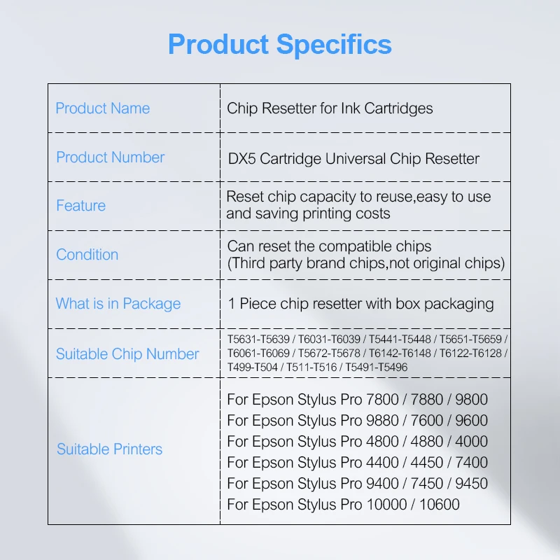 Картридж DX5 Универсальный сброс чипа для Epson Stylus Pro 7800 9800 7880 9880 4000 4400 4800 4880 7600 9400 9600