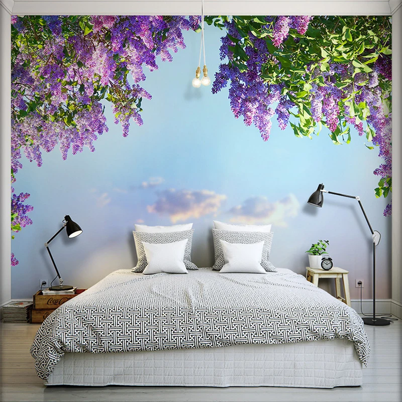 3D Room Landscape Wallpaper Beautiful Flowers Violet Wall Mural Bedroom Wall Decor Papel De Parede Wall Paper Home Improvement