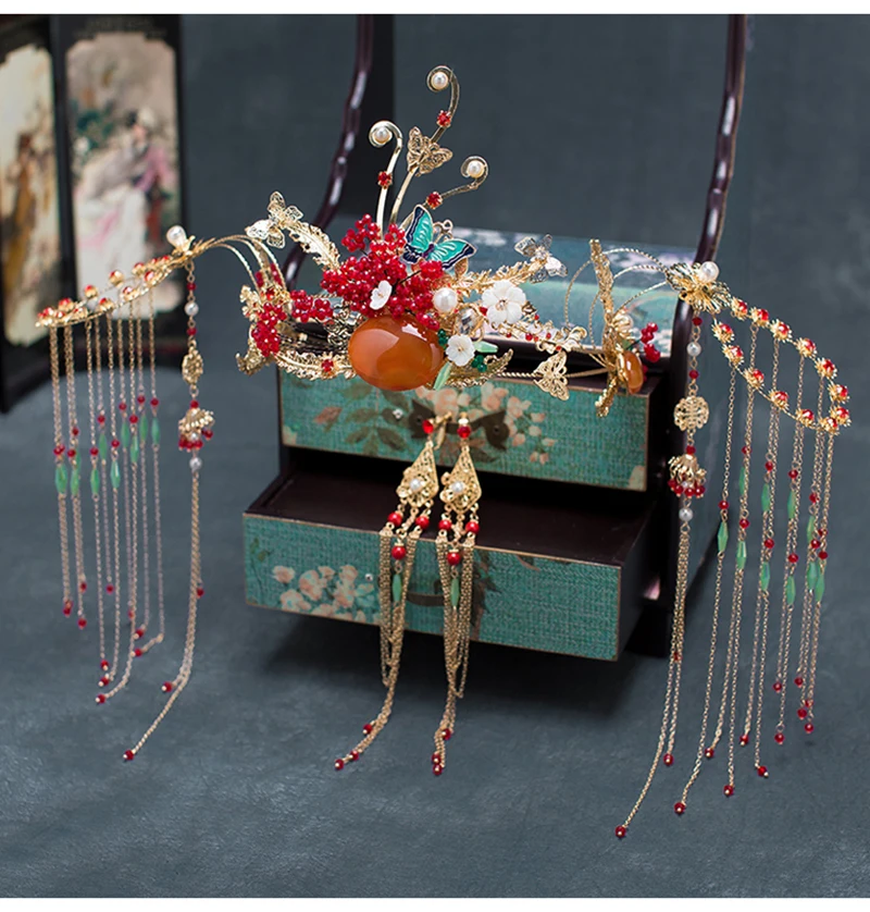 HIMSTORY восточные китайские ретро свадебные аксессуары для волос винтажные красные