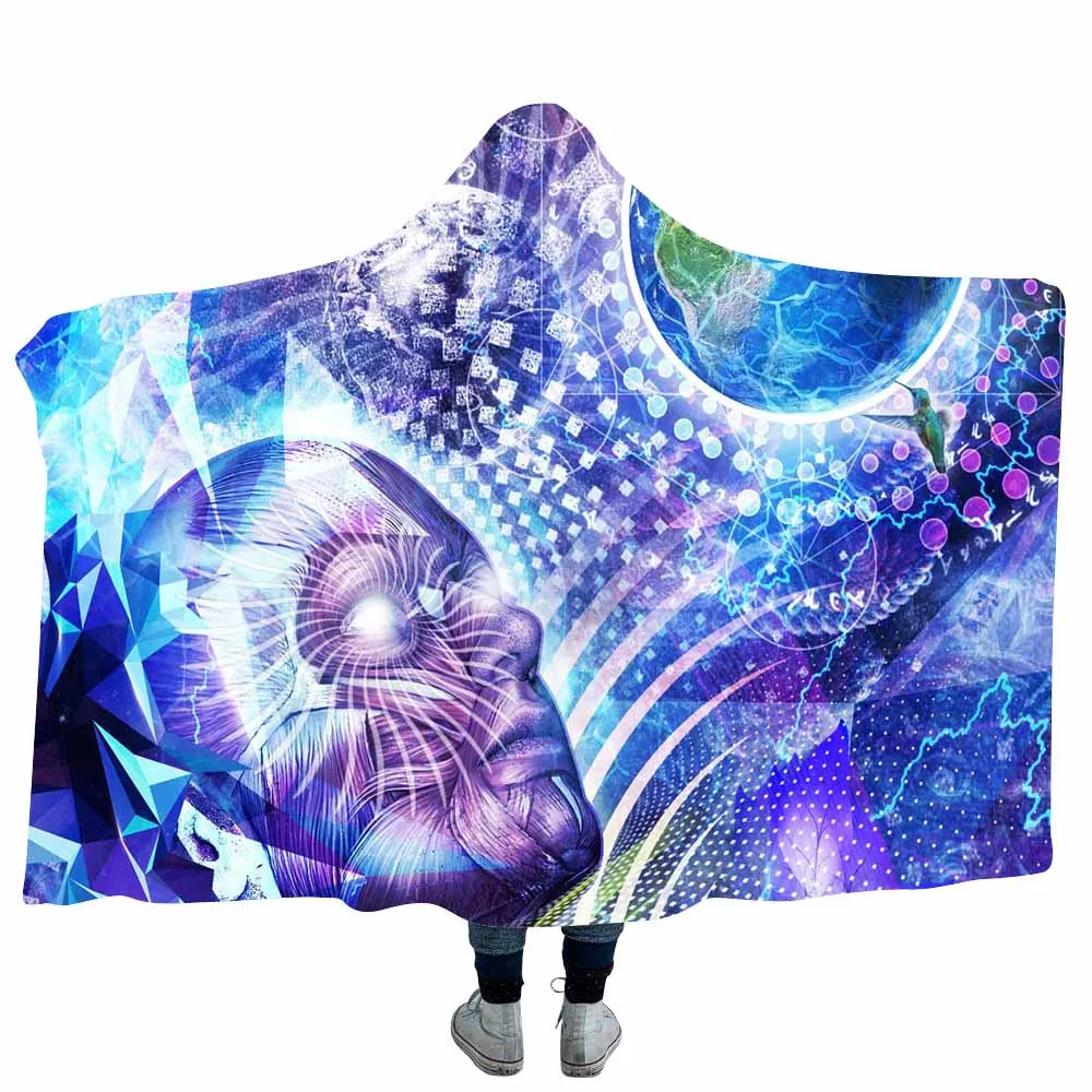 Lannidaa зимнее двойное плотное 3D печатное Psychedelic с капюшоном одеяло для взрослых Мандала коралловый флисовый плед на диване кровати