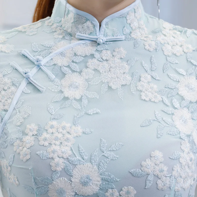 

Sexy Women Enening Party Cheongsam Vintage Chinese style Lace Casual Long Qipao Womens Elegant Slim Party Dress Vestido