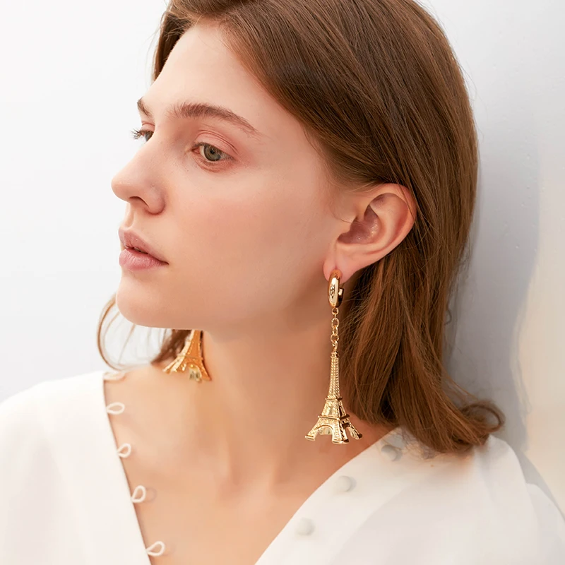 В европейском и американском стиле Модные серьги в форме Эйфелевой башни