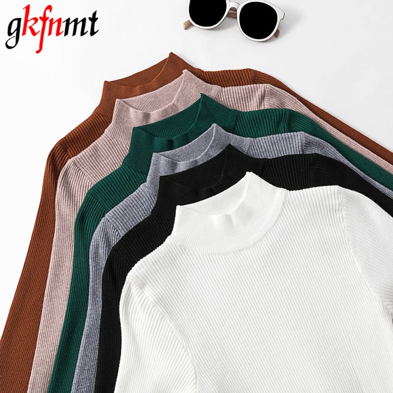 gkfnmt 2020 New Coming Autumn Half Turtleneck Pullovers Sweaters Primer shirt long sleeve Korean Slim-fit Tight Sweater Winter | Женская