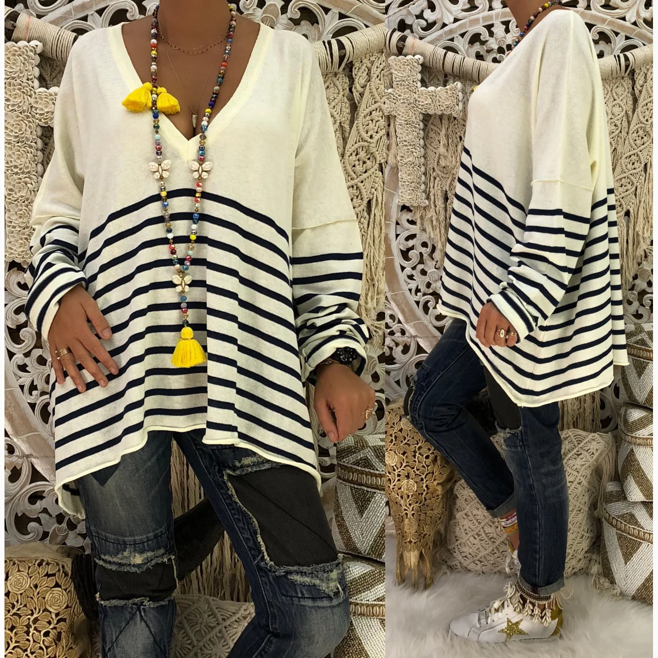 2018 Модные женские свитера Полосатый женский свитер | Женская одежда