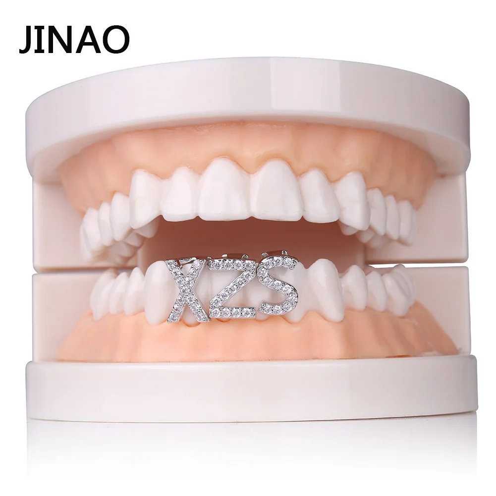 JINAO, новинка, хип-хоп, 26 букв, золото, серебро, зубы, Grillz, все, Iced Out, Micro Pave CZ зубья, грили с силиконом для рождественского подарка