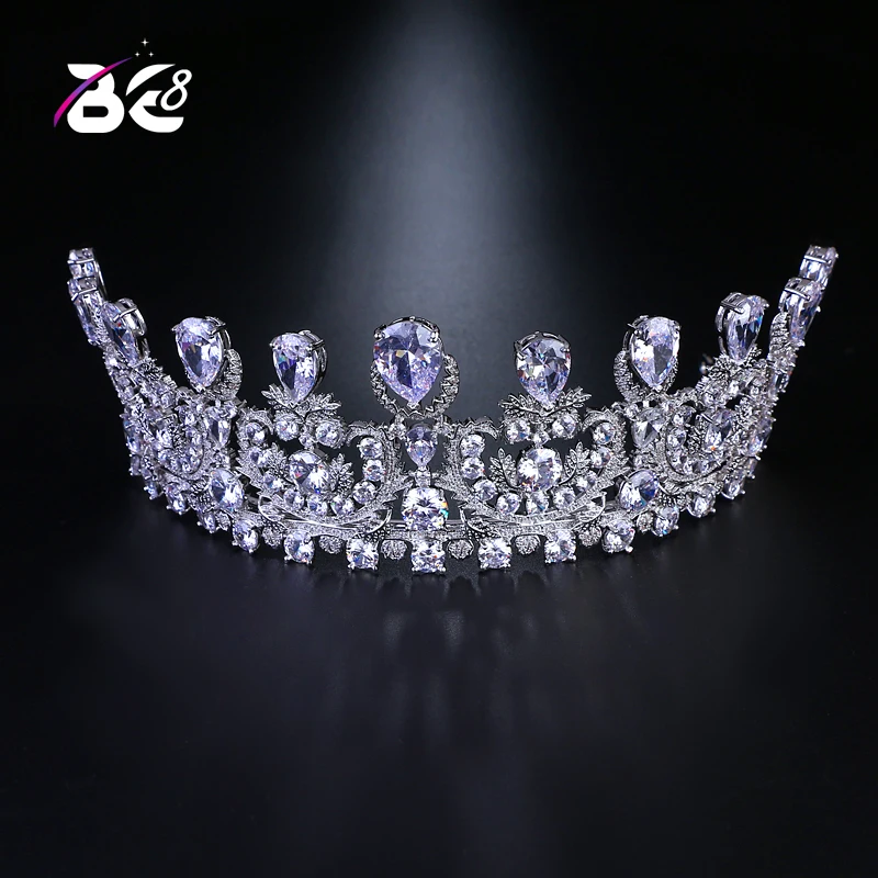 Be 8 European AAA Cubic Zircon Crystal Crowns Bridal Wedding Tiaras Women Big Crown Bride CZ Stone Queen Tiara H090