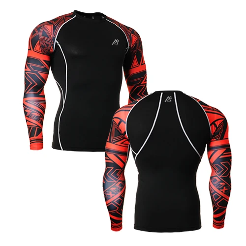 Fixgear Technical Double Graphic Compression Tights Multi-Functional Training Running Bodybuilding Fitness Sports Tops Shirts | Спорт и
